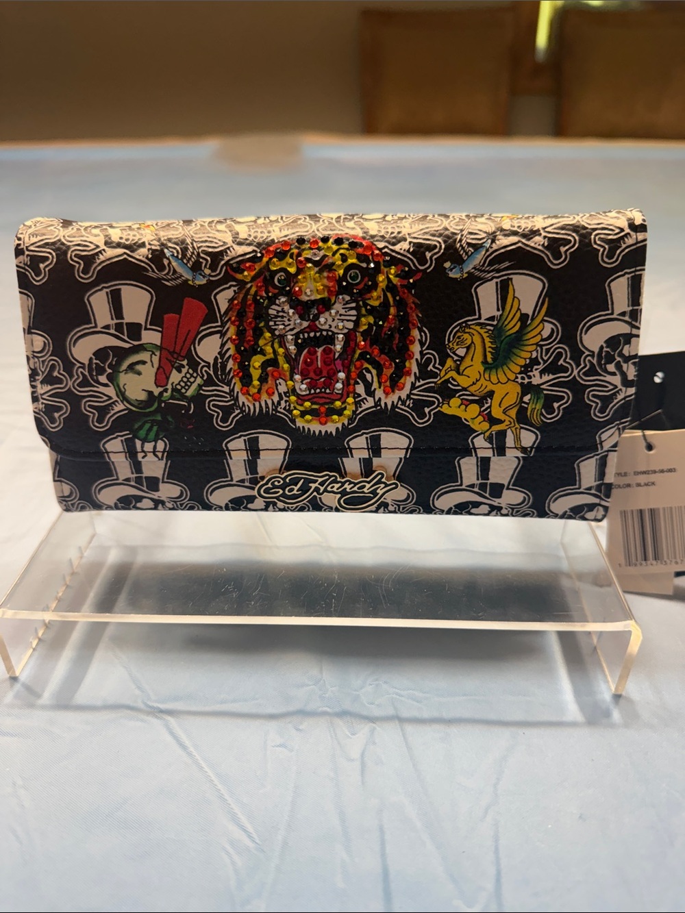 Ed Hardy Black Wallet with Multicolor Tiger and Tattoo Art NWT